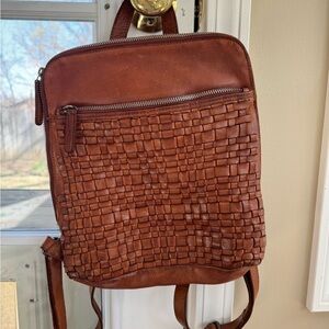 Brown Woven Leather Backpack